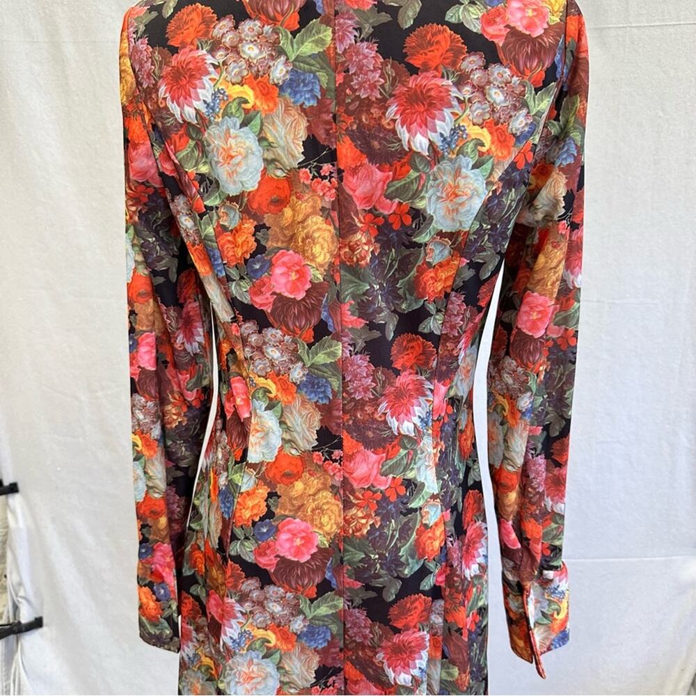 Vintage 70s Garden Colorful Floral Button Down Midi Shirt Dress Size 14 - Picture 9 of 16